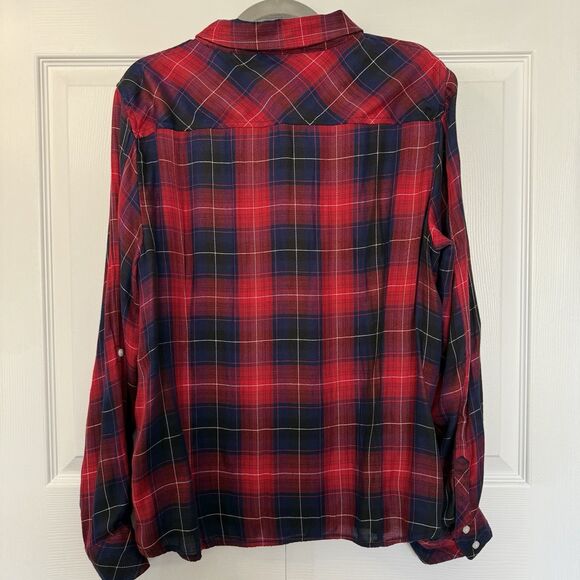 Tommy Hilfiger Red/Blue Plaid Button Down Shirt Roll Tab Sleeves Women’s Sz XXL - Picture 3 of 6